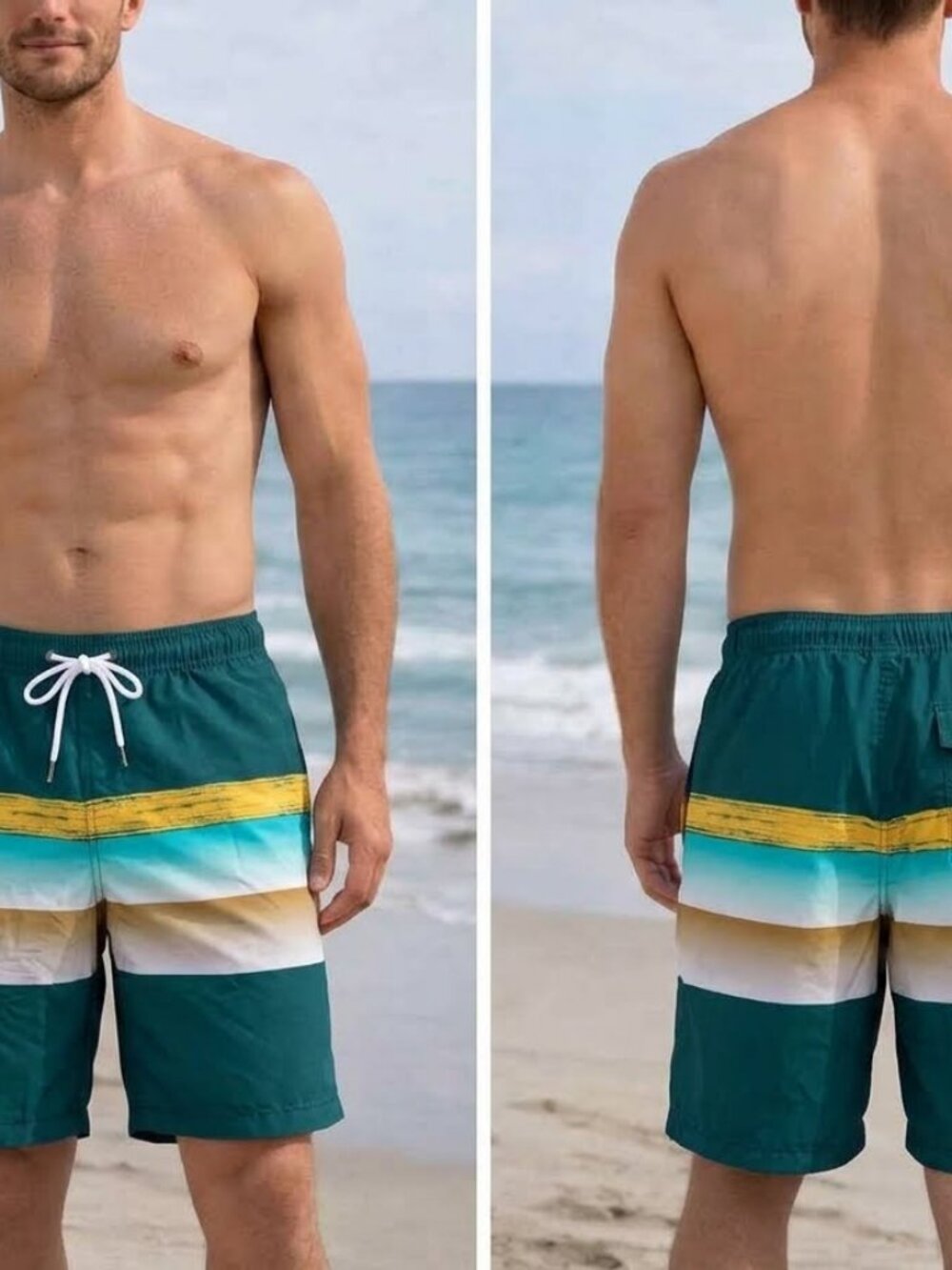 Difficort Men's Compression Swim Shorts - Size Large - Green/Multi